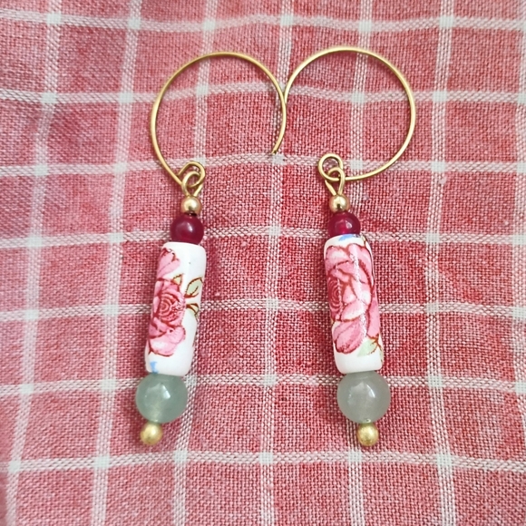 Handmade Jewelry - Handmade Dainty Rose Earrings With Stone Accents